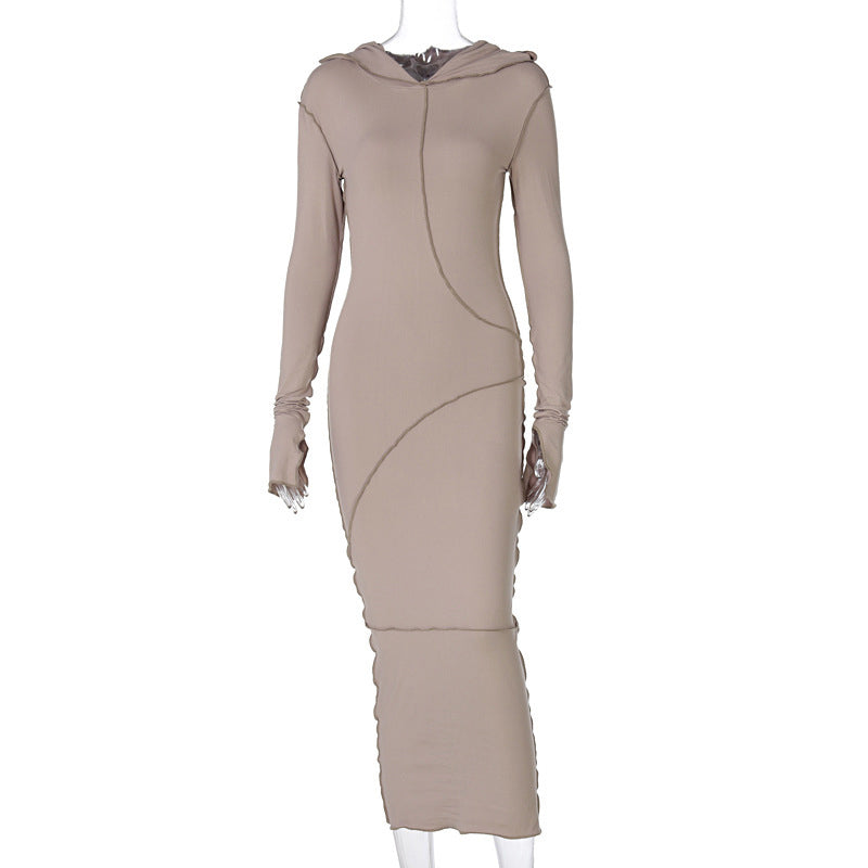 ✨👗Vestido longo feminino com capuz, corte slim