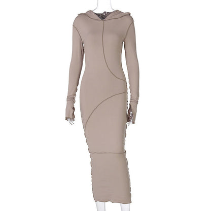 ✨👗Vestido longo feminino com capuz, corte slim