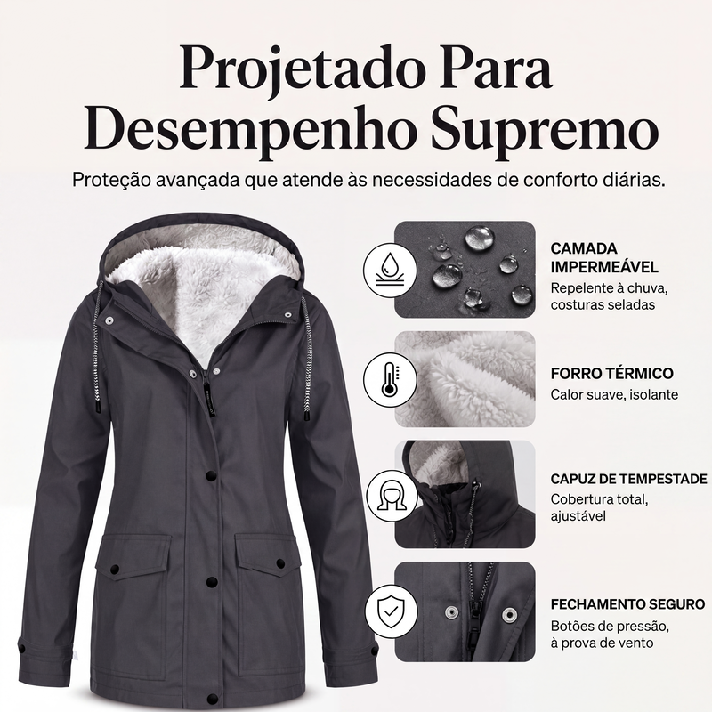 ✨👚Jaqueta feminina com capuz, forro de pelúcia e resistente ao vento