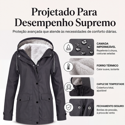✨👚Jaqueta feminina com capuz, forro de pelúcia e resistente ao vento