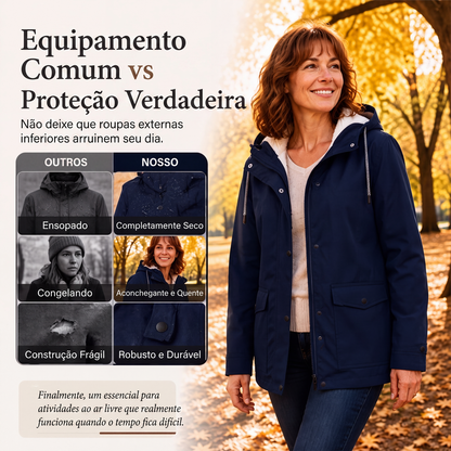✨👚Jaqueta feminina com capuz, forro de pelúcia e resistente ao vento