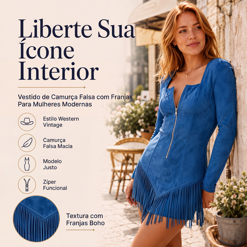 ✨👗Vestido de franja com meio zíper e corte justo para mulher