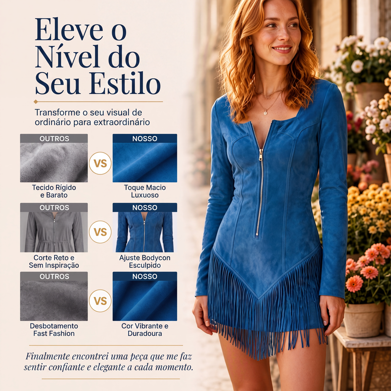 ✨👗Vestido de franja com meio zíper e corte justo para mulher