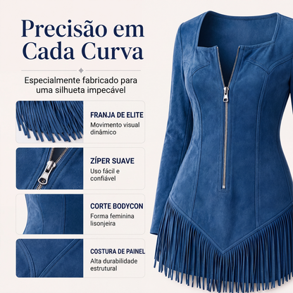 ✨👗Vestido de franja com meio zíper e corte justo para mulher