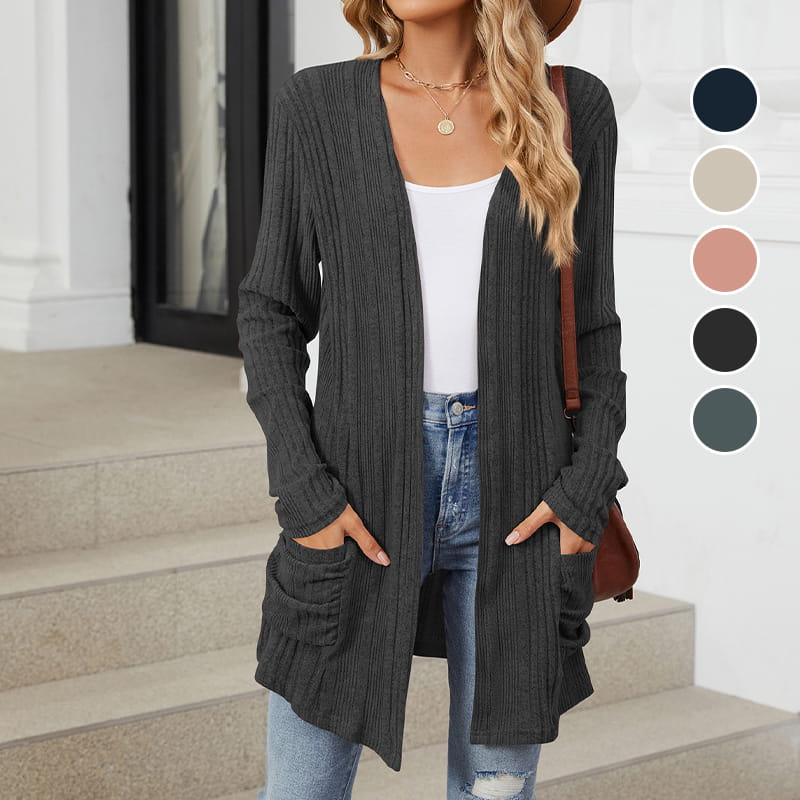 ✨👚Casaco de malha casual feminino de manga comprida com abertura frontal