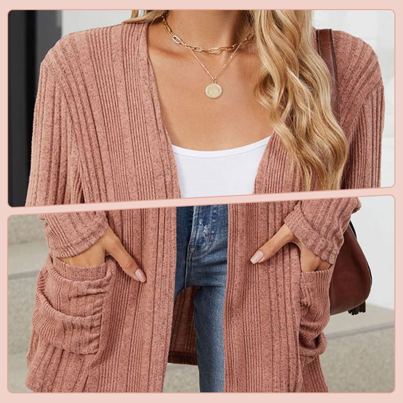 ✨👚Casaco de malha casual feminino de manga comprida com abertura frontal