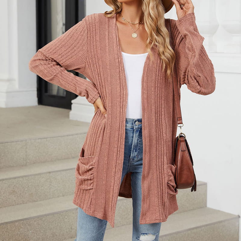 ✨👚Casaco de malha casual feminino de manga comprida com abertura frontal
