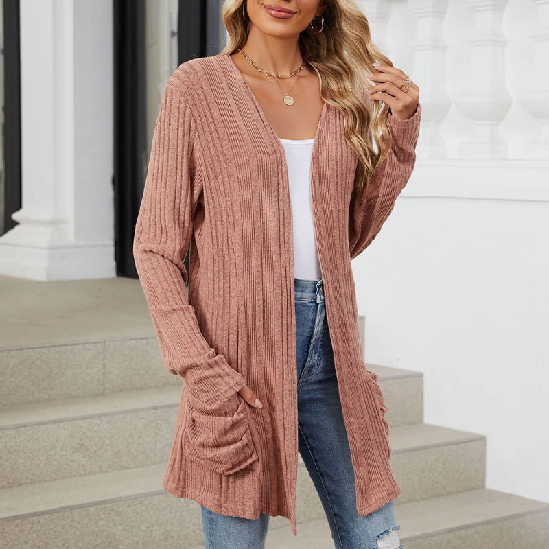 ✨👚Casaco de malha casual feminino de manga comprida com abertura frontal