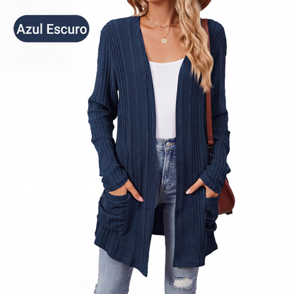 ✨👚Casaco de malha casual feminino de manga comprida com abertura frontal