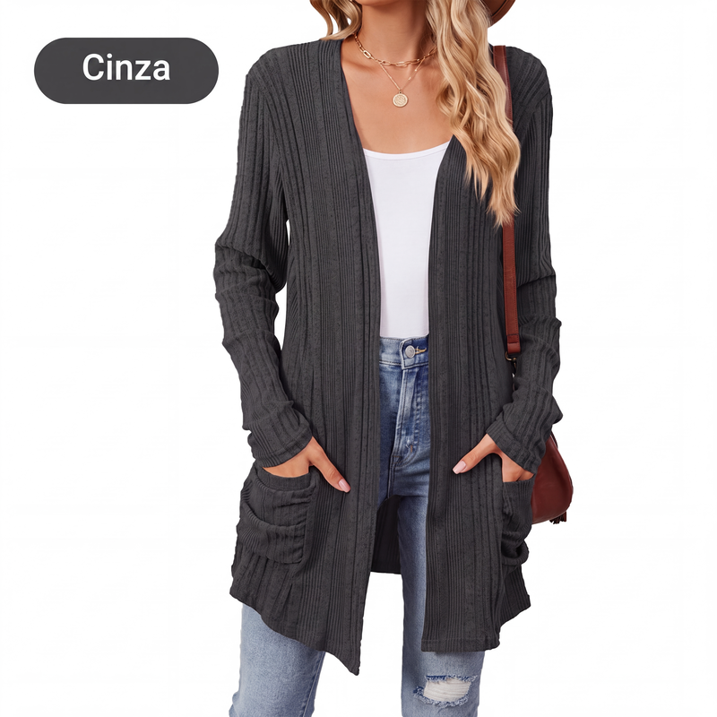 ✨👚Casaco de malha casual feminino de manga comprida com abertura frontal