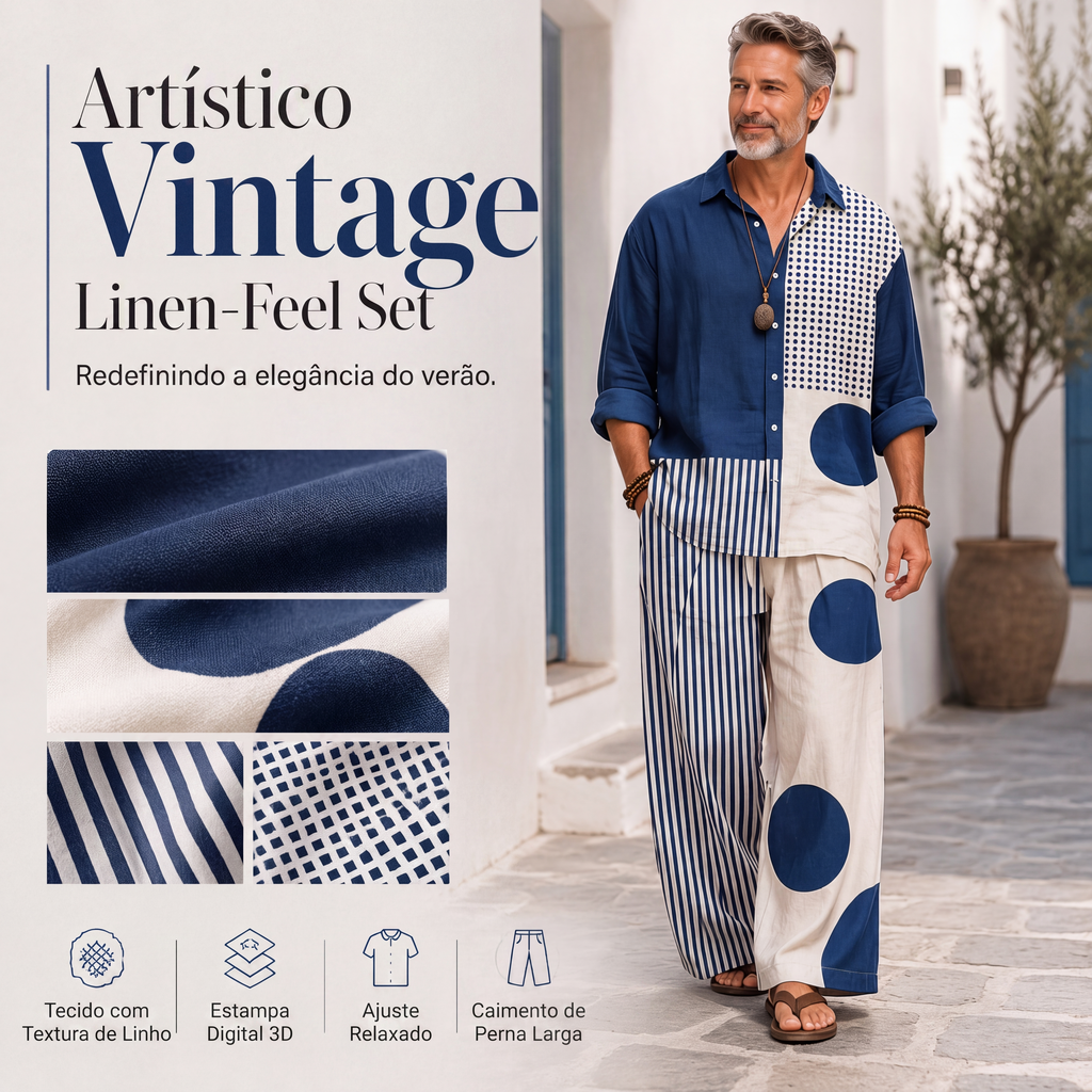 ✨Conjunto de 2 peças masculino retrô de corte solto