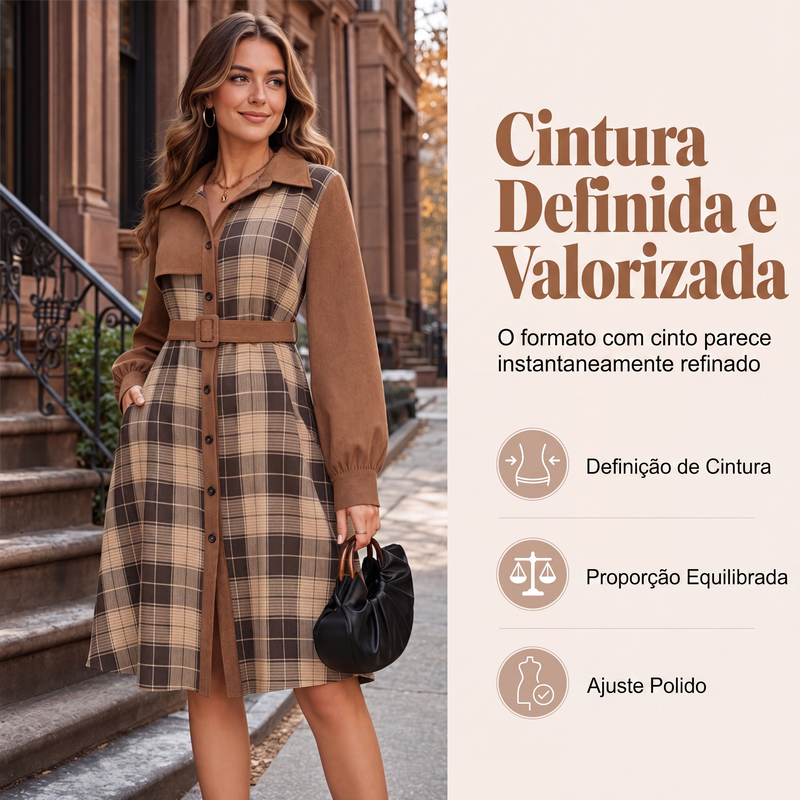 ✨👗Vestido feminino de xadrez retrô com botões