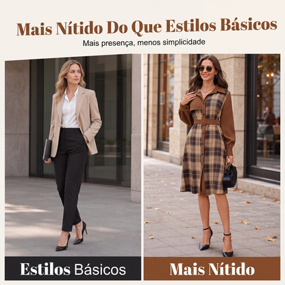 ✨👗Vestido feminino de xadrez retrô com botões