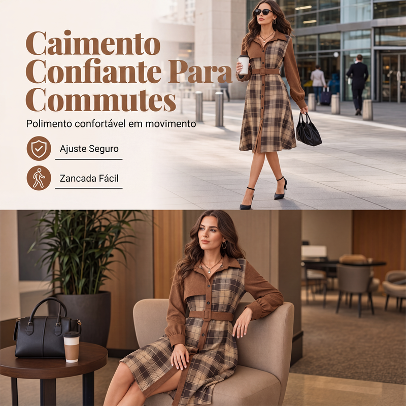 ✨👗Vestido feminino de xadrez retrô com botões