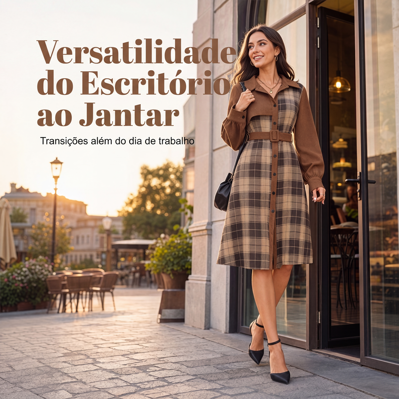 ✨👗Vestido feminino de xadrez retrô com botões