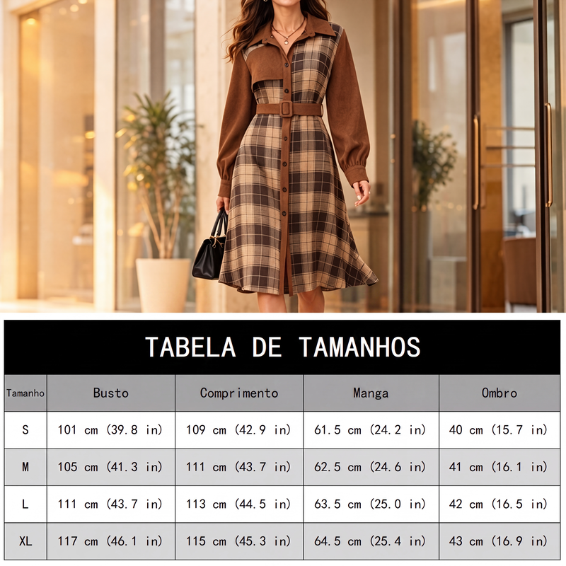 ✨👗Vestido feminino de xadrez retrô com botões