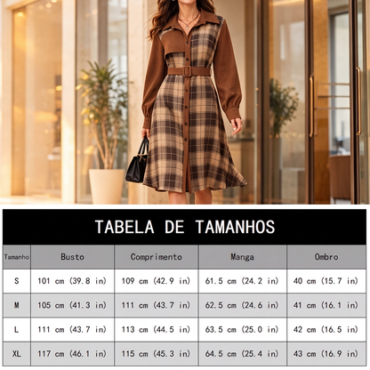 ✨👗Vestido feminino de xadrez retrô com botões
