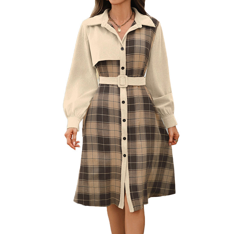 ✨👗Vestido feminino de xadrez retrô com botões