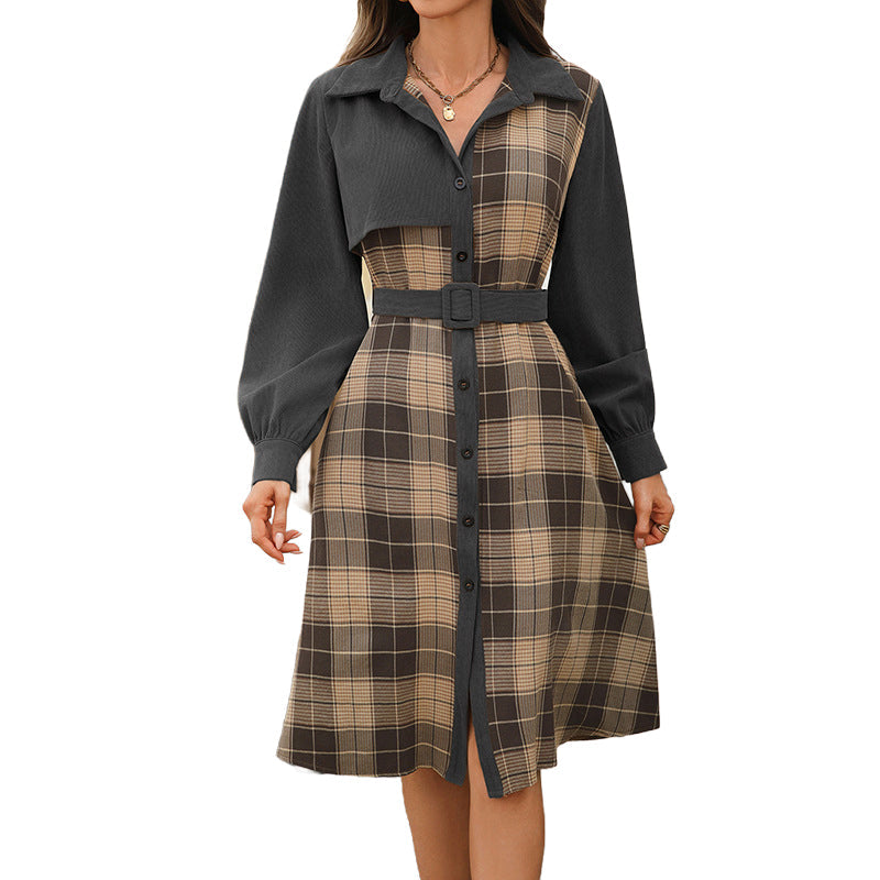 ✨👗Vestido feminino de xadrez retrô com botões