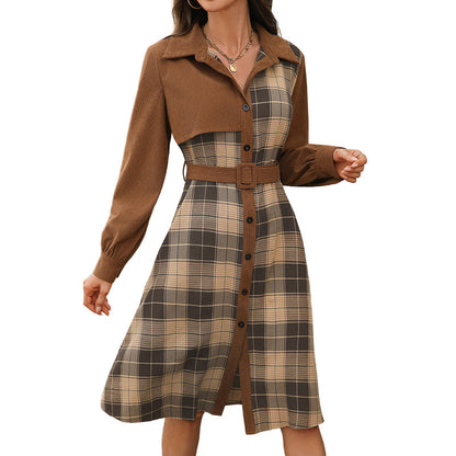 ✨👗Vestido feminino de xadrez retrô com botões