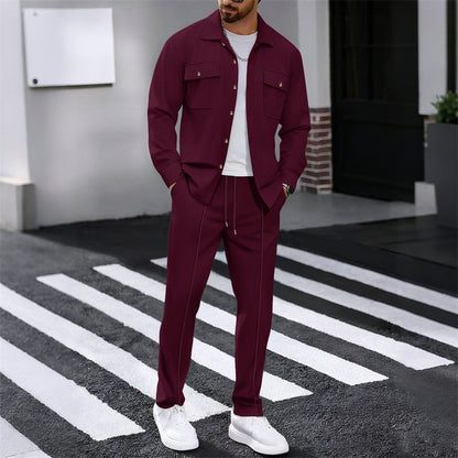 ✨Conjunto masculino de jaqueta com botões e calças em textura waffle