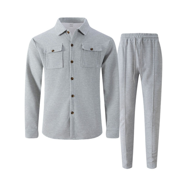 ✨Conjunto masculino de jaqueta com botões e calças em textura waffle