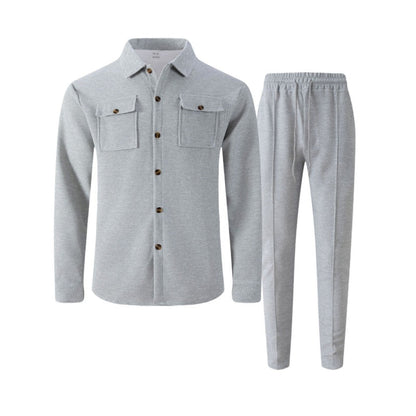 ✨Conjunto masculino de jaqueta com botões e calças em textura waffle