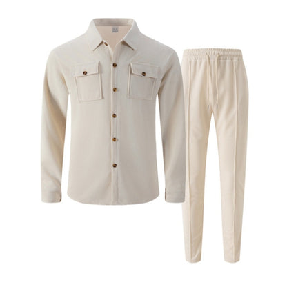 ✨Conjunto masculino de jaqueta com botões e calças em textura waffle