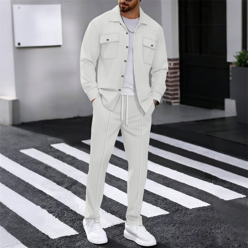 ✨Conjunto masculino de jaqueta com botões e calças em textura waffle