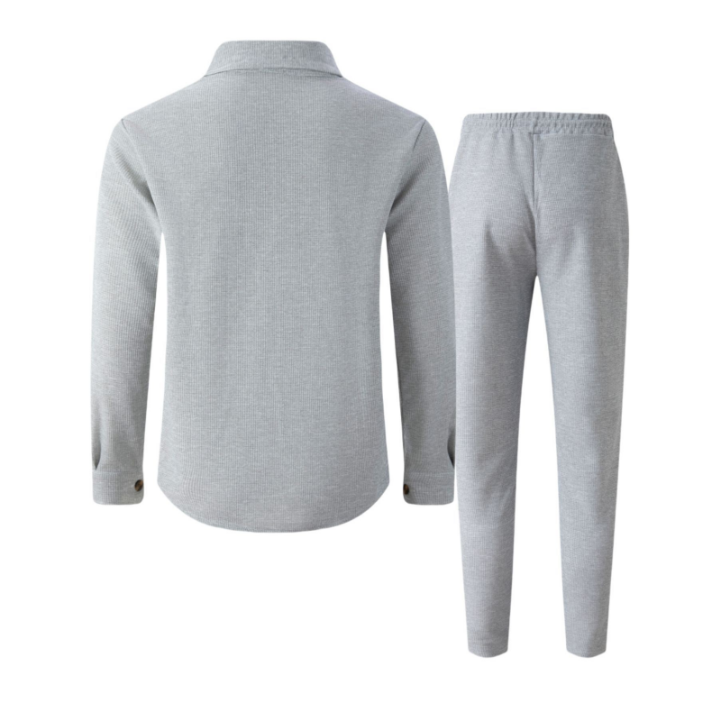 ✨Conjunto masculino de jaqueta com botões e calças em textura waffle