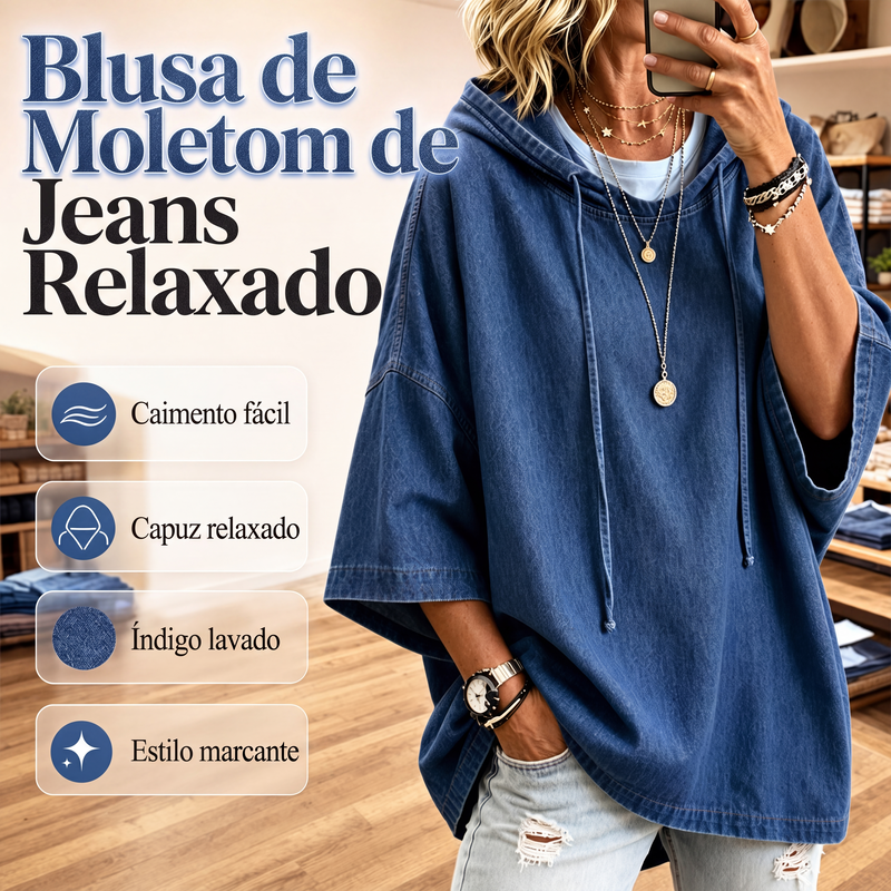 🍂 Moletom jeans casual feminino solto – Conforto relaxado e estilo outono sem esforço