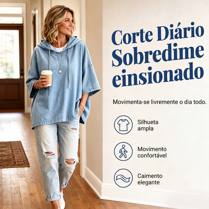 🍂 Moletom jeans casual feminino solto – Conforto relaxado e estilo outono sem esforço