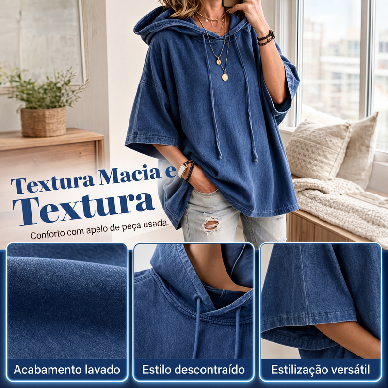 🍂 Moletom jeans casual feminino solto – Conforto relaxado e estilo outono sem esforço
