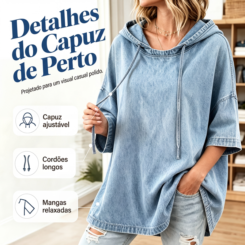 🍂 Moletom jeans casual feminino solto – Conforto relaxado e estilo outono sem esforço