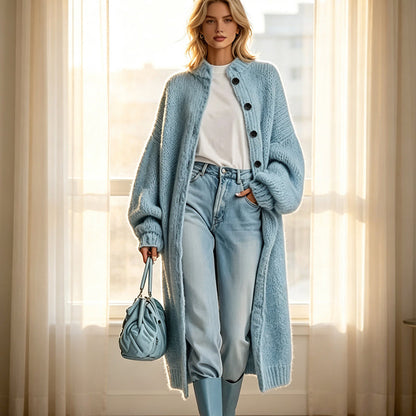 Casaco de Tricô Grosso Longo Feminino