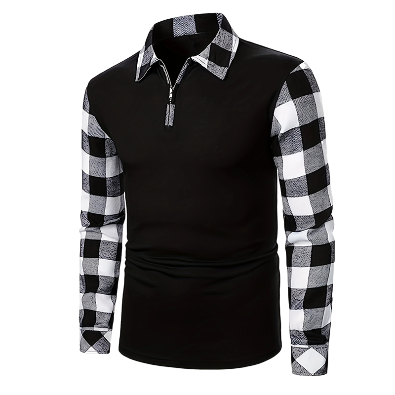 Camisa casual masculina de manga comprida com meio zíper