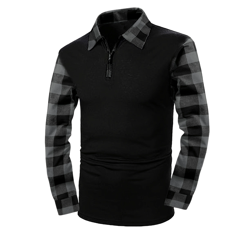 Camisa casual masculina de manga comprida com meio zíper
