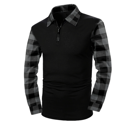 Camisa casual masculina de manga comprida com meio zíper