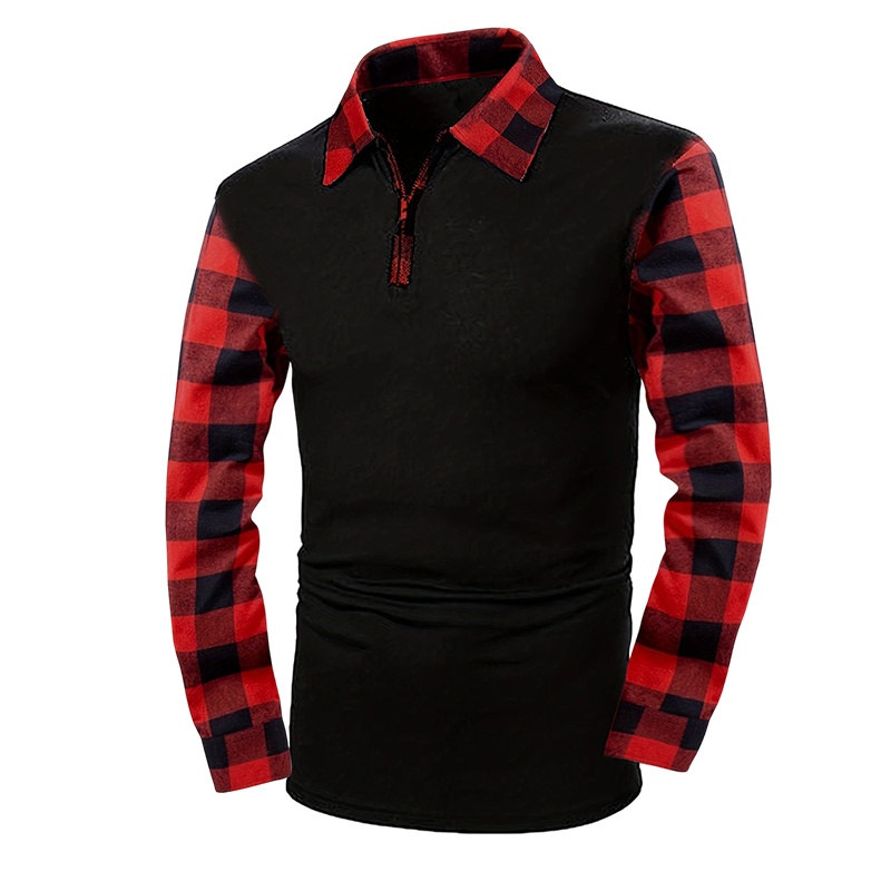 Camisa casual masculina de manga comprida com meio zíper