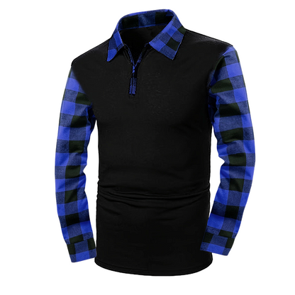 Camisa casual masculina de manga comprida com meio zíper