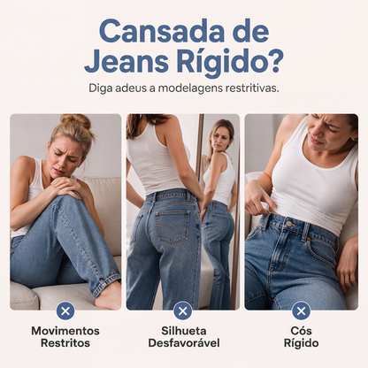 Calças jeans barrel femininas de cintura alta e elásticas
