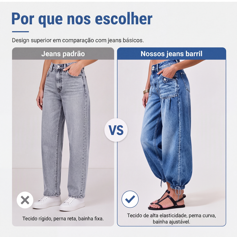 Calças jeans barrel femininas de cintura alta e elásticas