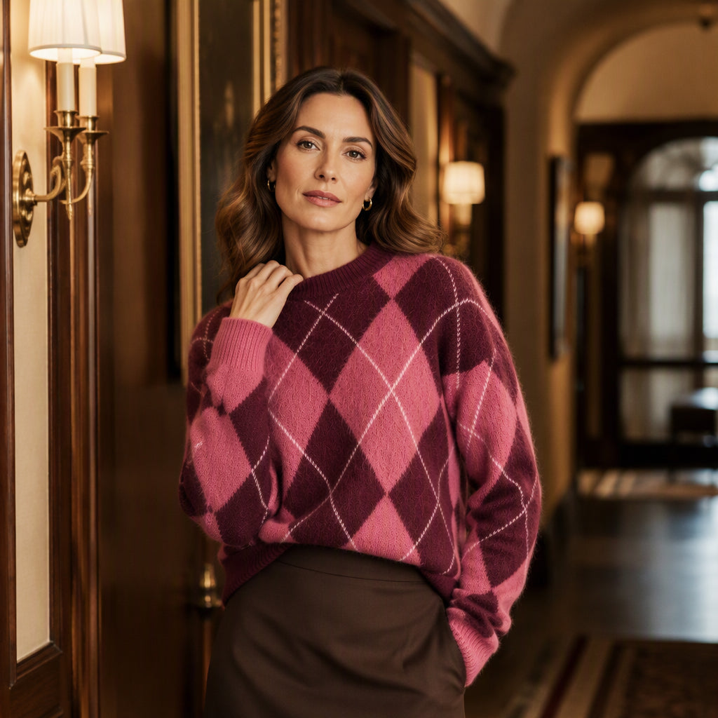 ⏰ Último Dia de Promoção – 50% DE DESCONTO ✨Suéter de Tricô Confortável Feminino com Padrão Retro Argyle