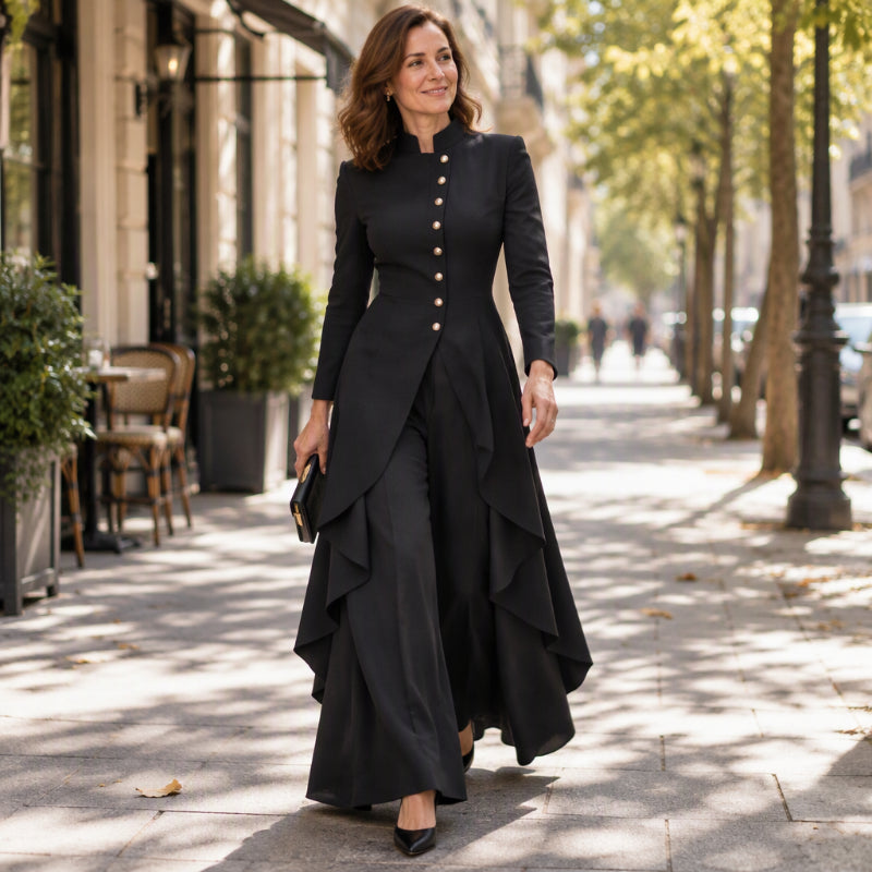 💖Oferta Incrível da Black Friday – 50% de desconto!💖💜Frete Grátis🖤Conjunto Feminino Elegante de Casaco Longo e Calças de Perna Larga