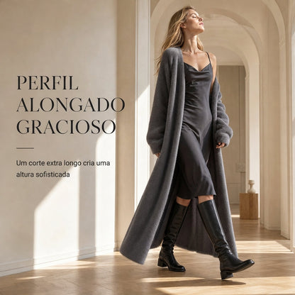 Cardigan de lã de pele de vison sintética feminina, casaco de tricô fofo e oversized para outono e inverno