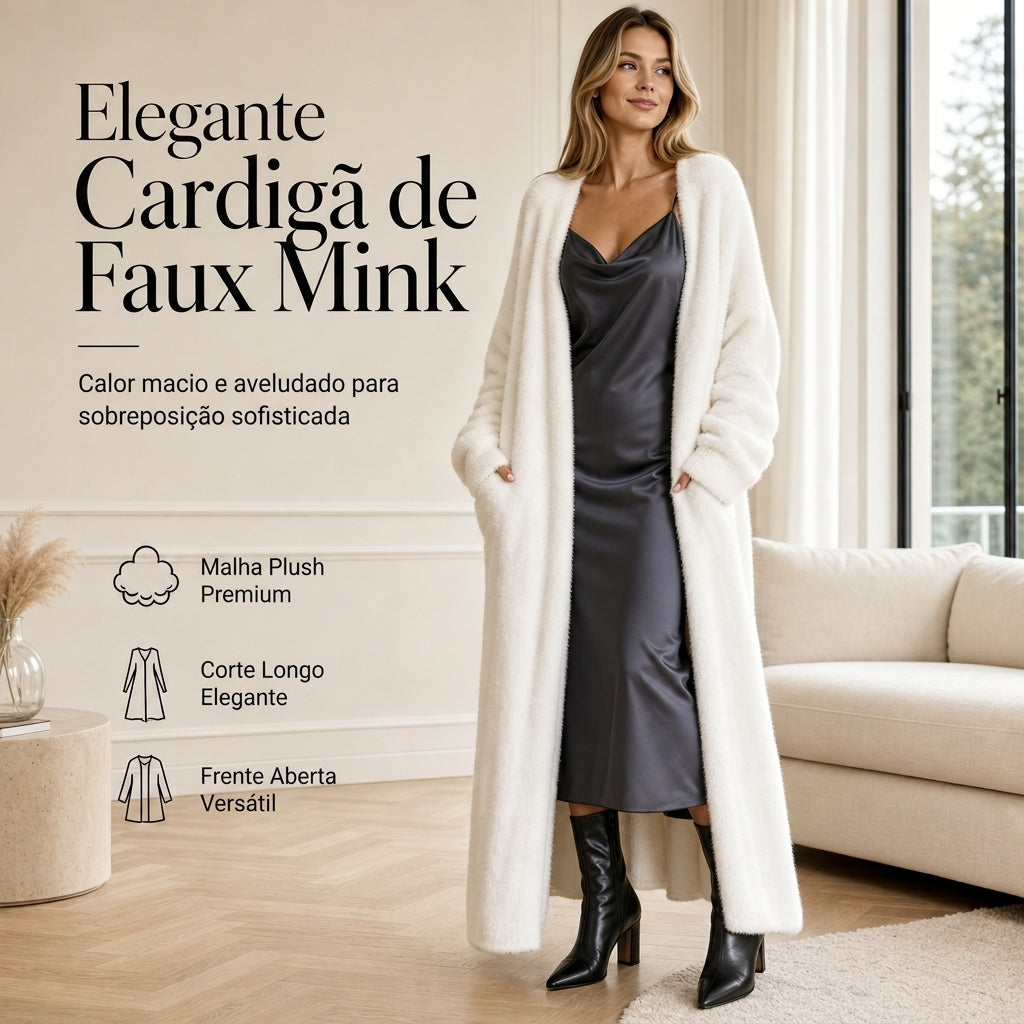 Cardigan de lã de pele de vison sintética feminina, casaco de tricô fofo e oversized para outono e inverno
