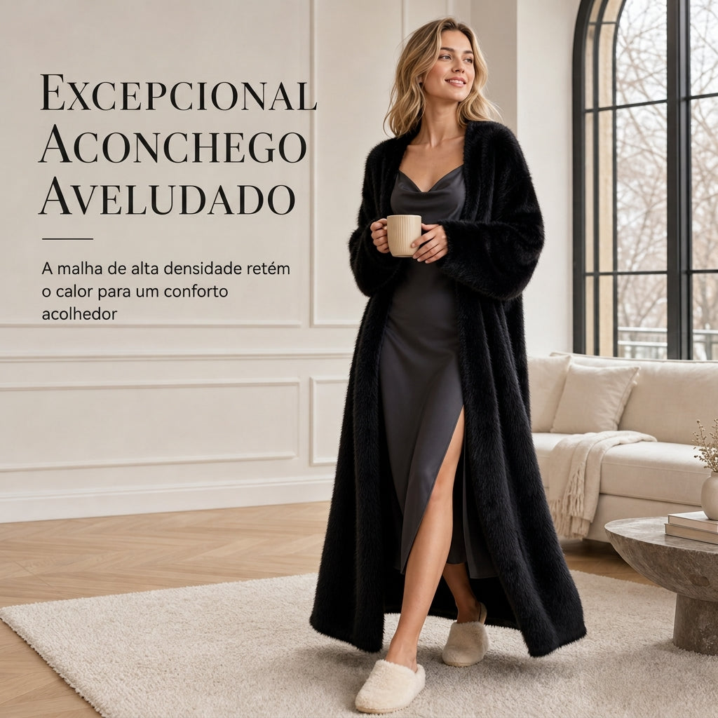 Cardigan de lã de pele de vison sintética feminina, casaco de tricô fofo e oversized para outono e inverno