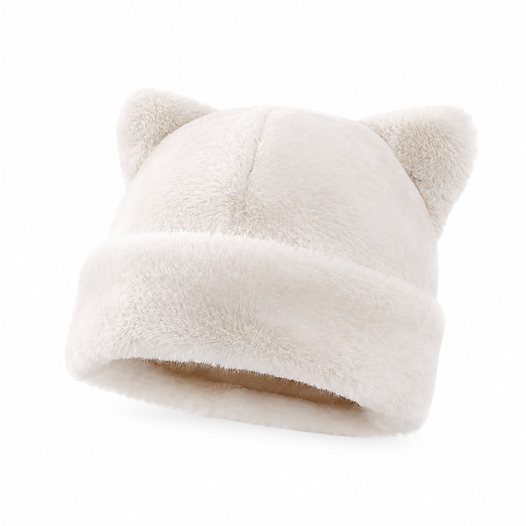 Gorro de Inverno Feminino de Pele Pelo de Vison Fofa com Orelhas de Urso, Capuz de Inverno Quente para Clima Frio