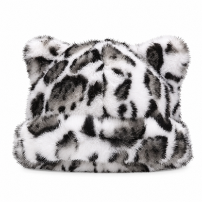 Gorro de Inverno Feminino de Pele Pelo de Vison Fofa com Orelhas de Urso, Capuz de Inverno Quente para Clima Frio
