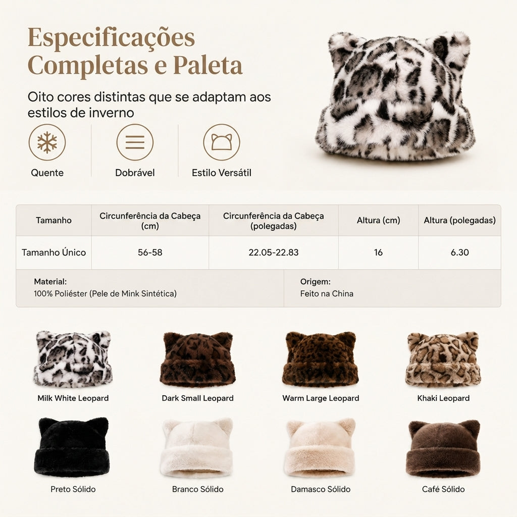 Gorro de Inverno Feminino de Pele Pelo de Vison Fofa com Orelhas de Urso, Capuz de Inverno Quente para Clima Frio
